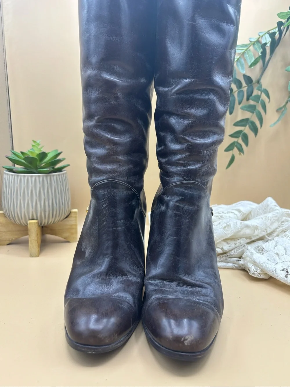 Vintage 1970s/1980s GUCCI Brown Leather Knee-High Heeled Boots